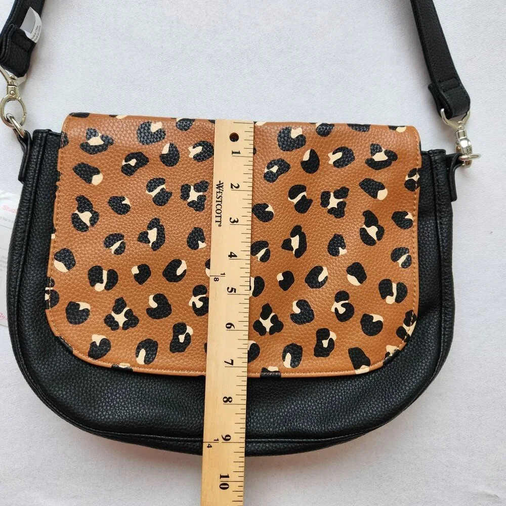 NEW Thirty One Leopard Print Black Faux Leather Shoulder Bag Purse Classy Glam - Picture 11 of 12